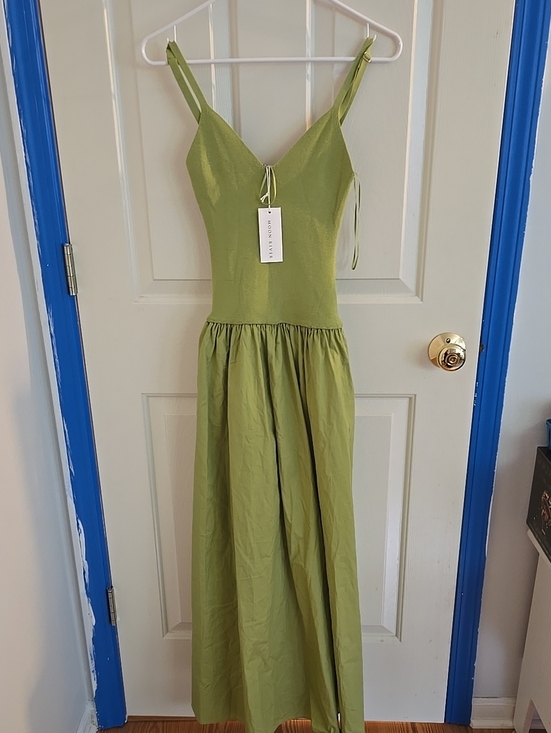 Moon River Dresses & Skirts - Moon River Light Olive Maxi Dress with Adjustable Ties